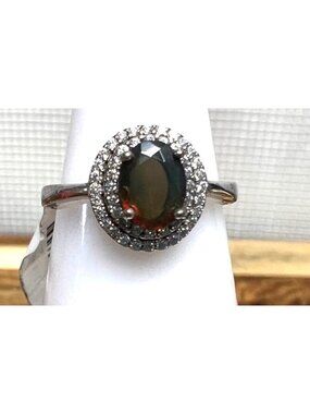 Artisan inspired blue opal .925 sterling silver ring, size 6, retro, avant garde